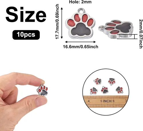 Miniatura 6 de FASHEWELRY Colgantes con estampado de pata, llavero de pata de perro, colgante de huella de animal con purpurina en polvo, aleación de esmalte