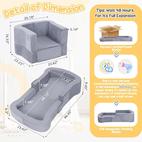 Miniatura 2 de whiffee Cama de viaje para niños pequeños, cama sofá silla plegable portátil 2 en 1, cuna de piso de viaje suave para bebés y niños con fundas