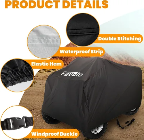 Miniatura 5 de Favoto Cubierta impermeable para cuatrimoto al aire libre – Cubierta de 4 ruedas resistente para todo tipo de clima, polvo, lluvia, sol, resistente