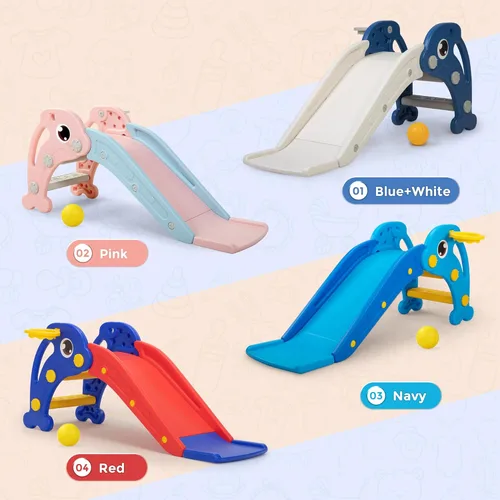 Miniatura 7 de NYEEKOY Juego de tobogán 3 en 1 para niños pequeños, tobogán para bebé con aro de baloncesto y pelota, patio de juegos para interiores y exteriores