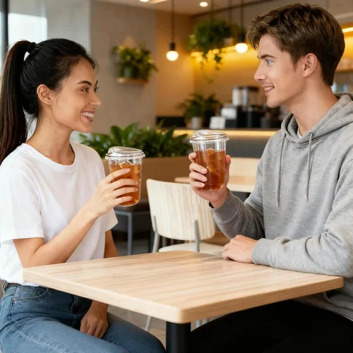 Miniatura 7 de Paquete de 50 vasos de plástico transparente con tapas para sorber – Tazas de café helado de 16 onzas con tapas sin pajilla, desechables de fondo