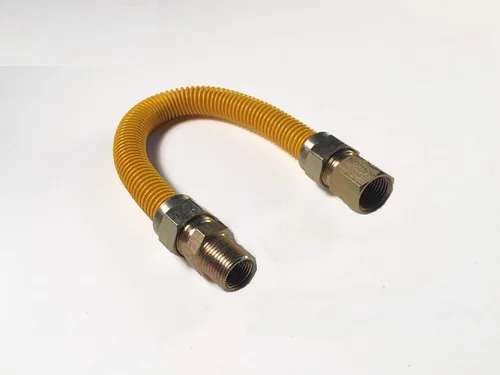 EZ-Fluid Línea flexible de gas FIP de 18 pulgadas, con revestimiento epoxi amarillo corrugado de 1/2 pulgada MIP x 1/2 pulgadas, conector flexible