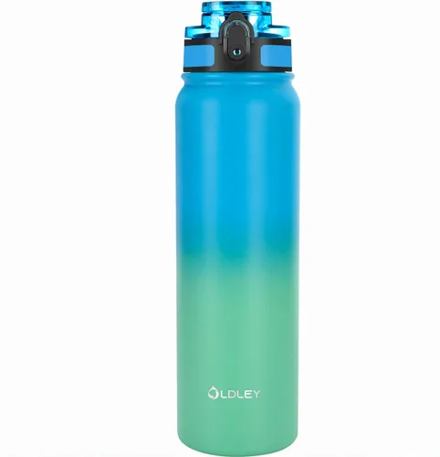 Miniatura 35 de Botella de agua aislada Oldley de 12 oz con pajita, botella de agua de acero inoxidable con 2 tapas, botellas de doble pared con vacío para adultos