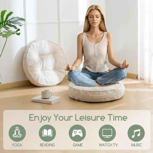 Miniatura 5 de HIGOGOGO Cojín de suelo para adultos, cojín de meditación, grande y redondo, funda de pana copetuda, para sala de estar o yoga, 22 x 22 pulgadas