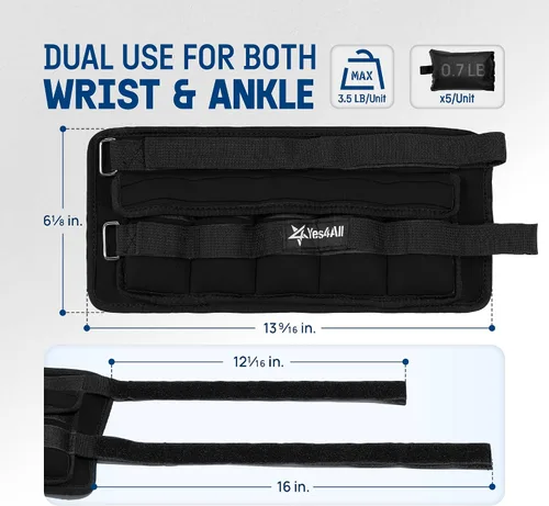 Miniatura 2 de Yes4All Pesas ajustables para muñeca y tobillo, par de 3.5/5 libras, pesas para piernas para mujeres y hombres, bandas de brazo pesadas con sacos