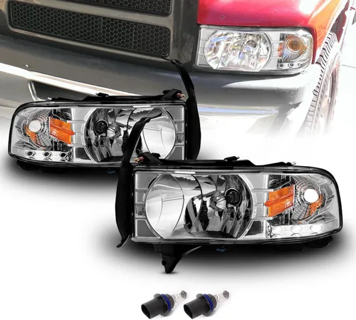 Miniatura 10 de AmeriLite Juego de 1 faro delantero de repuesto negro con lámpara de estacionamiento LED de esquina para Dodge Ram 1500 2500 3500 1994-2001, lado
