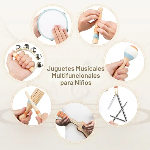 Miniatura 5 de Vanplay Juego de guitarra para niños, juguetes Montessori para niños de 2 a 3 años, regalos de cumpleaños, instrumentos musicales 7 en 1 para niños