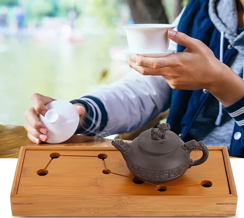 Miniatura 6 de Bandeja de té de siete estrellas, bandeja de té de bambú, juego de té chino de gongfu, bandeja de servir de estilo chino tradicional, con caja