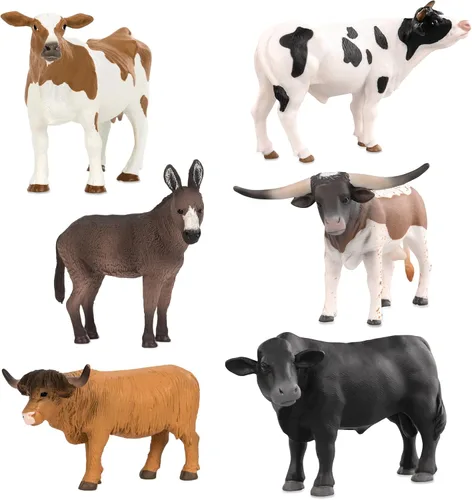 Terra by Battat Juego de juguetes de animales de granja con figuras realistas de vaca, toros y burro Holstein - Juguetes educativos para niños
