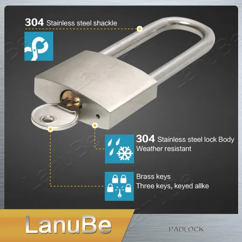 Miniatura 4 de LanuBe Candados de acero inoxidable 304 con igual llave para uso en exteriores, candado para vaso de pines, cuerpo de 2 pulgadas de ancho, grillete