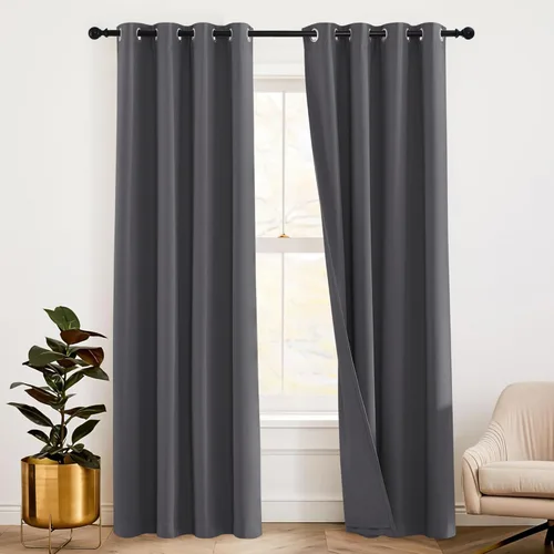 Miniatura 69 de RYB HOME 3 en 1 insonorizadas - oscurecedoras - cortinas de lino con aislamiento, cortinas de ahorro de energía con bloqueo de ruido para Lino blanco