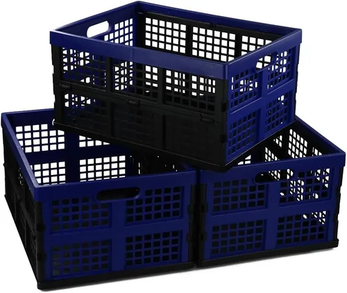 Miniatura 6 de Gloreen Cesta plegable de 35 cuartos de galón, cajas de leche plegables para almacenamiento, 3 paquetes Azul