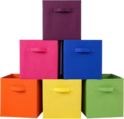 Miniatura 13 de Stero - Contenedores de tela para almacenamiento de 13x13x13 pulgadas, paquete de 6 cubos de almacenamiento de colores divertidos con asas, cestas