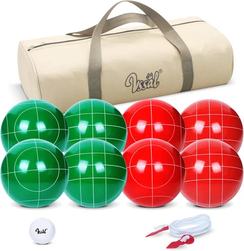 Miniatura 7 de Juego de Bolas de Bocha de Tamaño y Peso Reglamentarios para Torneo Profesional, Patio Trasero, Playa, Juego de Césped con 8 Bolas de Resina Bocci