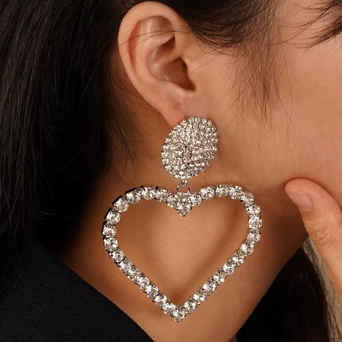 Miniatura 5 de YERTTER Elegantes aretes de gran tamaño, aretes colgantes de cristal con diamantes de imitación para mujer, aretes largos de moda con borlas