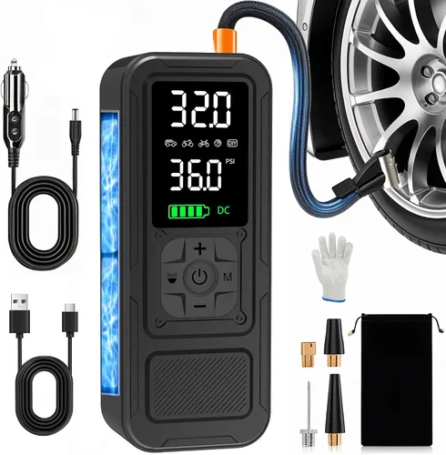 Miniatura 10 de Compresor de aire portátil Y34 para inflado de neumáticos, inflado 4 veces más rápido, 10000 mAh sin cable/12 V CC 150 PSI bomba de aire