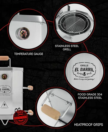 Miniatura 4 de EL BARRIL - Ahumador de carbón plegable de 15 libras, parrilla de acero inoxidable con flujo de aire de calor uniforme para carne jugosa y tierna