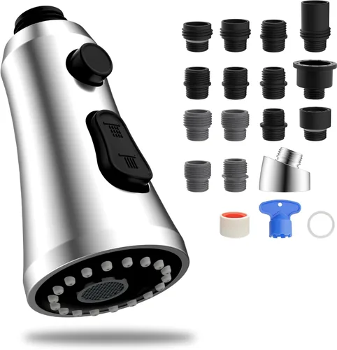 Miniatura 12 de Hibbent Cabezal pulverizador extraíble, boquilla rociadora de 3 funciones certificada por NSF/ANSI/CAN 61 y CUPC, 15 adaptadores, repuesto de Bronce