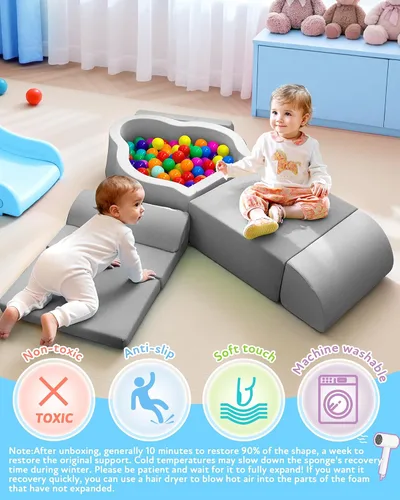 Miniatura 7 de Markdang Juego suave, bloques de escalada de espuma para bebés con parte inferior de partículas antideslizantes y conectores de velcro para niños