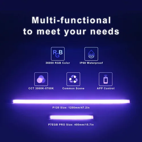Miniatura 9 de P120 RGB luz de fotografía portátil, control de aplicación 1350 lúmenes LED video luz varita 360 ° a todo color 12 modos de iluminación CRI≥95 IP68