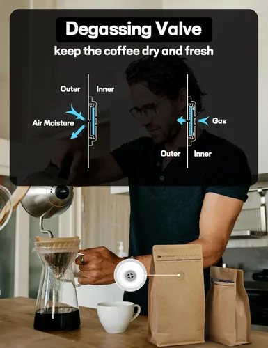 Miniatura 4 de FireKylin 50 piezas de bolsas de café con válvula, (16 oz, 1 lb) Bolsas de pie de papel, bolsas resellables con ventilación para almacenamiento