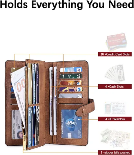 Miniatura 34 de BOSTANTEN - Cartera de piel auténtica para mujer con bolsillo con cremallera), BL3162011Kcoffee