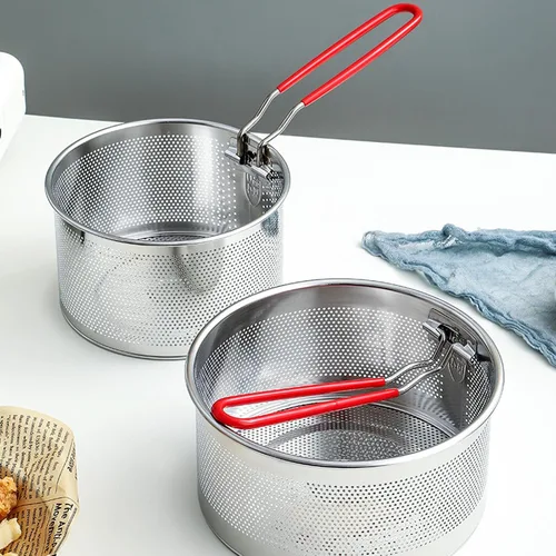 Miniatura 4 de Set de colador de pasta de 2 piezas, colador de fideos de acero inoxidable con asa extraíble, colador de pasta de metal, cesta para freidora