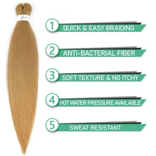 Miniatura 2 de SOKU Extensiones de cabello trenzado preestiradas de 24 pulgadas, paquete de 4 paquetes de trenzas de caja color rubio miel fresa, trenzas 4