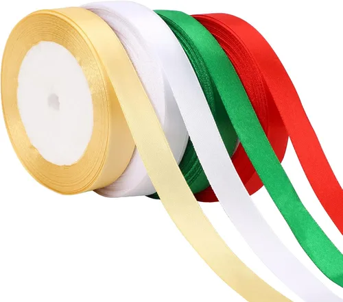 Miniatura 12 de DECYOOL - Cinta de Navidad, 4 rollos de 100 yardas de cintas navideñas para envolver regalos (0.6 in de ancho, rojo, verde, dorado y plateado)