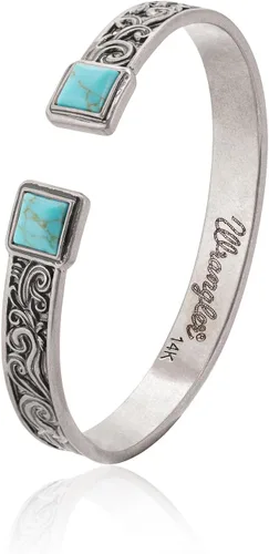 Miniatura 7 de Montana West Pulsera de Puño Wrangler para Mujeres Occidental Turquesa Ajustable Brazalete Abierto Plateado Tallado Floral Vaquera Joyería Country
