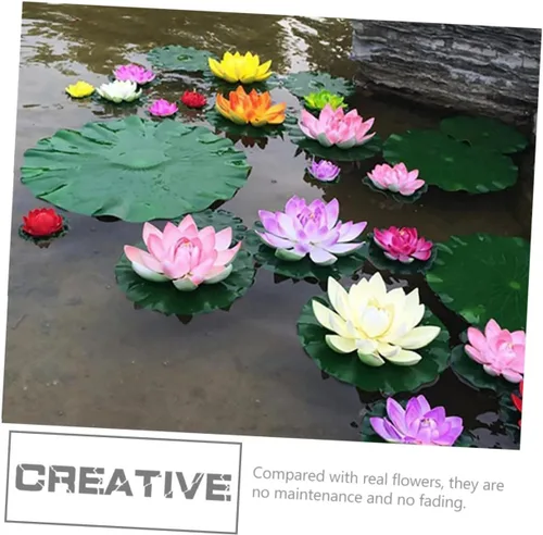 Miniatura 7 de Yardwe Flores de loto flotantes artificiales para decoración de agua simulada de estanque fáciles de instalar