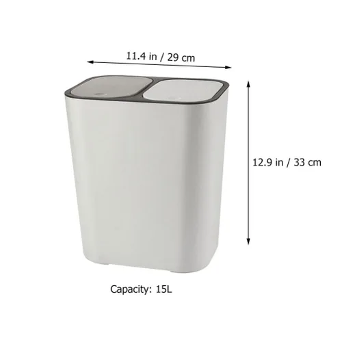 Miniatura 2 de Bote de basura de doble compartimento para residuos de cocina, contenedor de basura blanco con tapa para separación seca y húmeda, elegante cubo
