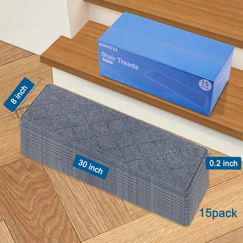 Miniatura 2 de Peldaños de escalera para escalones de madera interior, paquete de 15 unidades de 8 x 30 pulgadas, alfombra antideslizante con adhesivo reutilizable