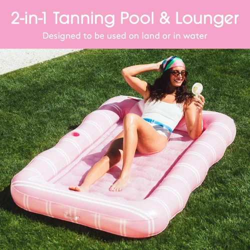 Miniatura 2 de FUNBOY Tanning Pool Lounger Float, XL 72'' x 48'' Pool Float with Custom Pillow and Large Cup Holder, Perfect for Pool or Backyard. Rosa