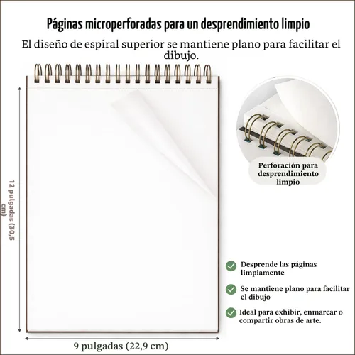 Miniatura 4 de Cuaderno de bocetos de 9 x 12 pulgadas, bloc de bocetos con espiral superior, paquete de 1 bloc de 100 hojas (68 libras/3.53 oz/m² - 100 g/m2)