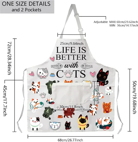 Miniatura 2 de MBMSO Delantal para gatos con bolsillos, delantal de cocina para gatos, divertido delantal de cocina para gatos, regalo para amantes de los gatos