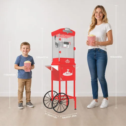 Miniatura 2 de Máquina de palomitas de maíz de 8 onzas con carrito (rojo) – Máquina de palomitas vintage – Operación con un solo toque, hace hasta 30 tazas