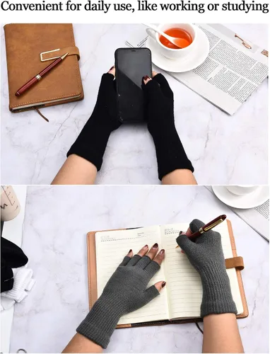 Miniatura 4 de Guantes sin dedos para mujer, guantes de medio dedo de invierno, elásticos, sin dedos, unisex