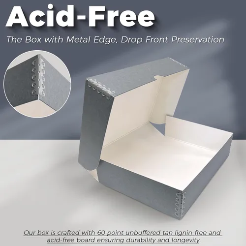 Miniatura 4 de Lineco, Caja de almacenamiento archivadora de 9 x 12 pulgadas, 3 pulgadas de profundidad, sin ácidos con caja de preservación de bordes de metal.