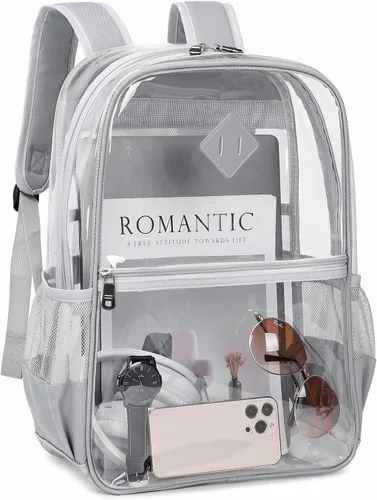Miniatura 11 de MUSEVOS Mochila transparente, resistente bolsa de libros transparente para trabajo, seguridad, conciertos, universidad, PVC transparente aprobado