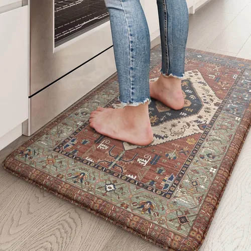 Miniatura 111 de KIMODE - Juego de 2 tapetes de cocina bohemios, antifatiga, antideslizantes, impermeables, ergonómicos, acolchados, cómodos, para lavandería, Caqui