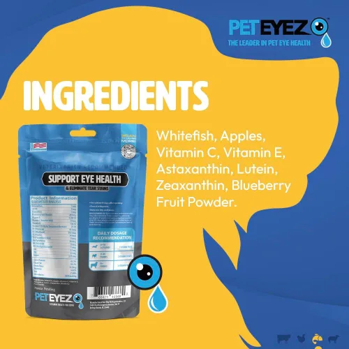 Miniatura 2 de PetEyez Vitamina eliminadora de manchas de lágrimas para perros, ayuda a la salud ocular y reduce la picazón y la acumulación de manchas
