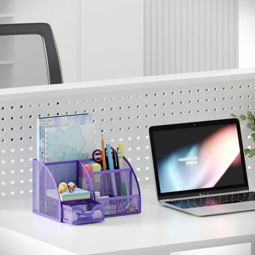 Miniatura 5 de EasyPAG Organizador de Escritorio de Malla con Cajón Portabolígrafos Multifuncional Organizador de Papelería para Suministros de Oficina y Escuela 6