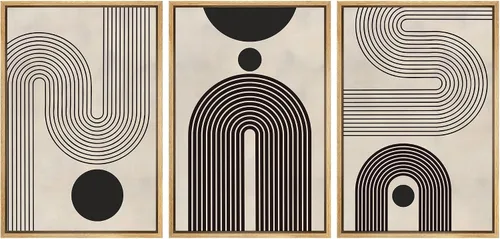 Miniatura 55 de SIGNLEADER Lienzo enmarcado para pared, juego de arte de collage de polígonos retro marrón tostado, ilustraciones con formas abstractas, arte