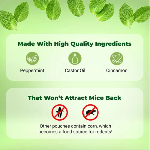 Miniatura 6 de Mighty Mint Bolsas repelentes de ratones, fórmula de menta, aceite de ricino y canela, disuasorio natural para ratones y roedores, protección a base