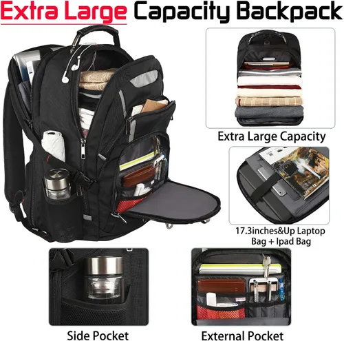 Miniatura 2 de Mochila para portátil de 18.4" para hombres, mochila extra grande de 55L-60L para laptops de juegos con puerto de cargador USB, aprobada para vuelos