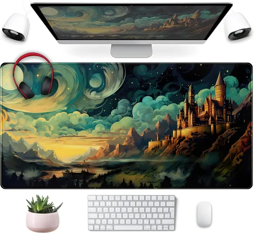 Miniatura 15 de Tapete para teclado bohemio con pintura pastel, tapete para mouse con plantas verdes matcha, accesorios abstractos, tapete de escritorio