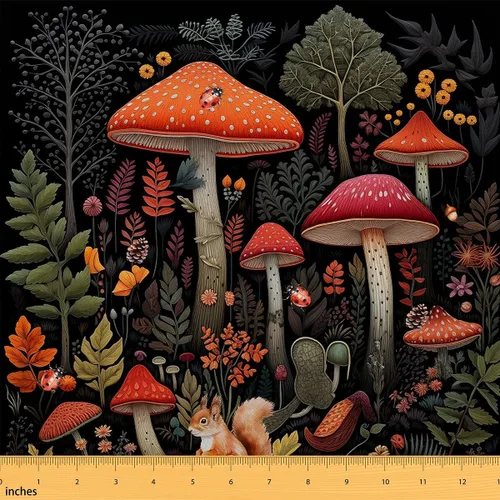 Miniatura 13 de Tela de Hongos por Yarda Selva Marrón Natural Telas de Hongos para Suministros de Costura Hojas Botánicas Tela de Estilo Rústico Retro