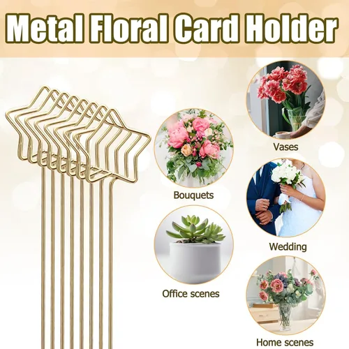 Miniatura 6 de Luomorgo 40 tarjeteros florales dorados, clips de metal para fotos y números de mesa, púas florales de alambre reutilizables para bodas, decoración