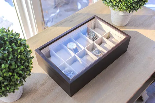 Miniatura 5 de Caja organizadora de relojes de madera sólida con pantalla de cristal de Case Elegance
